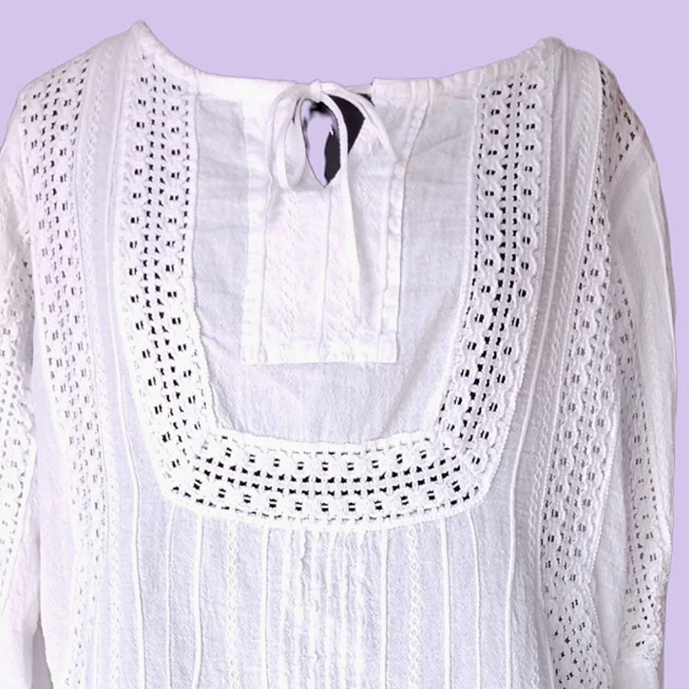 White Gauze Keyhole Top, L
